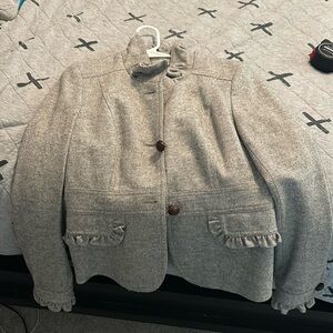 J. Crew Robert Noble Scottish Wool Blazer in Grey Herringbone Ruffle Sz 8